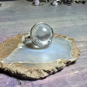 Size 8 Clear Quartz Silver Ring